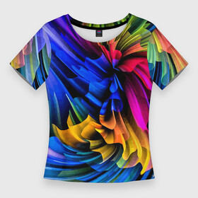 Женская футболка 3D Slim с принтом Абстрактная неоновая композиция  Abstract neon composition в Новосибирске,  |  | abstraction | color | composition | fashion | neon | абстракция | композиция | мода | неон | цвет