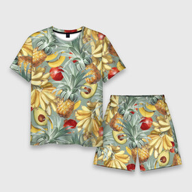 Мужской костюм с шортами 3D с принтом Экзотические Фрукты Лета в Новосибирске,  |  | bananas | garnet | pineapples | summer | ананасы | бананы | гранат | лето