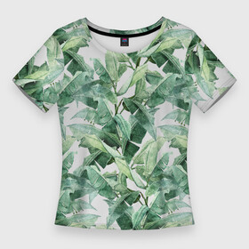 Женская футболка 3D Slim с принтом Банановые Листья В Джунглях в Новосибирске,  |  | banana leaves | jungles | leaves | summer | банановые листья | джунгли | лето | листья