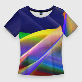 Женская футболка 3D Slim с принтом Абстрактная неоновая композиция  Волны  Abstract neon composition  Waves в Новосибирске,  |  | Тематика изображения на принте: abstraction | color | composition | neon | wave | абстракция | волны | композиция | неон | цвет