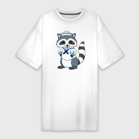 Платье-футболка хлопок с принтом Енотик морячок в Новосибирске,  |  | predator | raccoon | raccoon gargle | trash panda | армей | армия | вмф | военно морской флот | енот | енот полоскун | енотик | енотовидная собака | еноты | животное | зверь | мичман | морские силы | моряк | мусорная панда