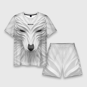 Мужской костюм с шортами 3D с принтом Волк белый  с надписью в Новосибирске,  |  | wolf | арт | белый | волк | волкодав | волкодиночка | волкособ | детские | добрый | животные | одинокий волк | рисунок | рок | серый | серый волк | собака | узор | узоры