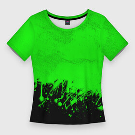 Женская футболка 3D Slim с принтом САЛАТОВЫЕ НЕОНОВЫЕ БРЫЗГИ КРАСКИ в Новосибирске,  |  | neon | брызги | брызги красок | краска | неон | неоновые | неоновый зеленый | подтеки | радиация | салатовый | текстура | яркий