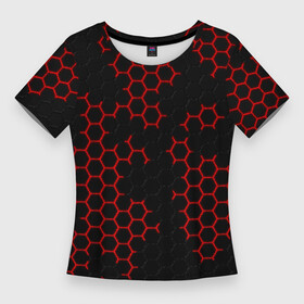 Женская футболка 3D Slim с принтом НАНОКОСТЮМ  Black and Red Hexagon  Гексагоны в Новосибирске,  |  | abstract | black and red hexagon | carbon | hexagon | nano | nanosuit | абстракция | броня | гексагон | гексагон фон | гексагоны | карбон | корбон | нано | нанокостюм | нанокостюм из crysis | шестиугольники