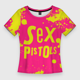 Женская футболка 3D Slim с принтом Sex Pistols  Yellow Logo в Новосибирске,  |  | emblem | logo | rock | stephen philip | лого | логотип | музыка | панк рок | рок | эмблема