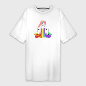 Платье-футболка хлопок с принтом Пухлый единорог блюющий радугой в Новосибирске,  |  | блюет | блюющий | грустный | единорог | единорожек | животное | забавный | мифическое | пухлый | радугой | радужный | рог