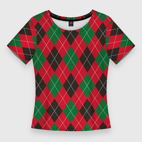Женская футболка 3D Slim с принтом классический аргайл в Новосибирске,  |  | argyle | english style | geometric figure | geometric pattern | geometry | harlequin | red | rhombuses | tartan | английский стиль | аргайл | арлекин | белый | геометрическая фигура | геометрический рисунок | геометрия | зеленый | классика | кра