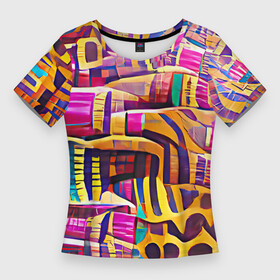 Женская футболка 3D Slim с принтом Африканские яркие мотивы в Новосибирске,  |  | abstraction | africa | art | bright | colors | ethnic | funny | multicoloured | pattern | positive | summer | абстракция | африка | краски | лето | мотивы | пестрый | позитивный | радостный | разноцветный | рисунок | узоры | этнический