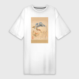 Платье-футболка хлопок с принтом Японская гравюра Бабочки в Новосибирске,  |  | бабочки | гравюра | графика | живопись | животные | картинки | рисунок | япония
