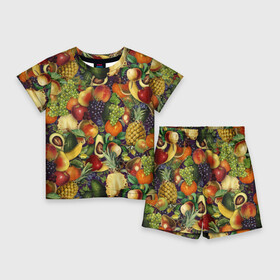 Детский костюм с шортами 3D с принтом Вкусные Летние Фрукты в Новосибирске,  |  | bananas | fruits | garnet | pineapples | summer | ананасы | бананы | виноград | вишня | гранат | груши | киви | клубника | лето | сливы | фрукты | яблоки