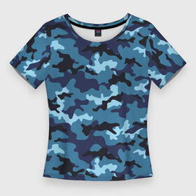 Женская футболка 3D Slim с принтом Камуфляж Тёмно Синий  Camouflage Dark Blue в Новосибирске,  |  | Тематика изображения на принте: blue | camo | camouflage | dark | камуфляж | синий | тёмный