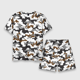 Мужской костюм с шортами 3D с принтом Камуфляж Чёрно Белый  Camouflage Black White в Новосибирске,  |  | Тематика изображения на принте: black | camo | camouflage | white | белый | камуфляж | чёрный