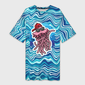 Платье-футболка 3D с принтом милый  осьминог в Новосибирске,  |  | кальмар | лето | море | океан | осьминог