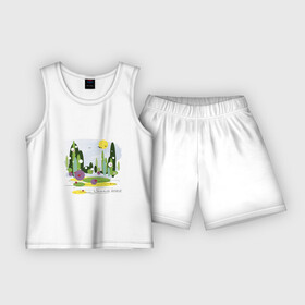 Детская пижама с шортами хлопок с принтом Летний абстрактный пейзаж в Новосибирске,  |  | 2022 | абстракция | акварель | арт | геметрический | картина | картинка | крым | лес | лето | маркер | небо | пейзаж | поляна | природа | солнце | узор