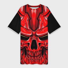 Платье-футболка 3D с принтом Жестокий красный демон в Новосибирске,  |  | ад | демон | дьявол | жестокость | зло | кости | красный | миф | мифология | монстр | рога | сила | скелет | тьма | ужас | хоррор | череп | чудовище | энергия