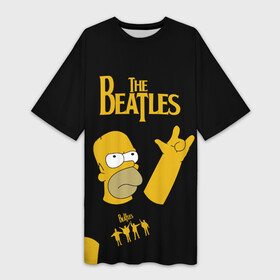 Платье-футболка 3D с принтом The Beatles Гомер Симпсон Рокер в Новосибирске,  |  | beatles | gomer | homer | john lennon | music | paul mccartney | rock | simpsons | sinpson | the beatles | yellow submarine | yesterday | битлз | битлс | битлы | гомер | джон леннон | леннон | маккартни | музыка | пол маккартни | рок | ро