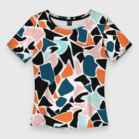 Женская футболка 3D Slim с принтом Абстрактный современный разноцветный узор в оранжево серых тонах в Новосибирске,  |  | abstract pattern | blue | orange | абстрактный узор | оранжевый | синий