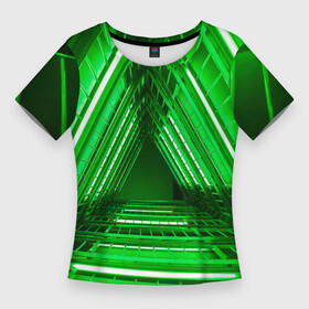 Женская футболка 3D Slim с принтом Неоновые лестницы  Зелёный в Новосибирске,  |  | абстракция | брату | девочке | девушке | детям | другу | женщине | здание | лестинца | мальчику | мужчине | неон | парню | подруге | разноцветный | ребёнку | сестре | сюрреализм | цвета