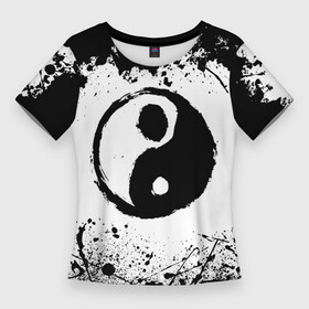 Женская футболка 3D Slim с принтом Инь Янь Гранж в Новосибирске,  |  | grunge | symbol | yin yang | гранж | единство | знак | ин ян | инь янь | противоположности | руна | символ | чёрно белое | янь ян