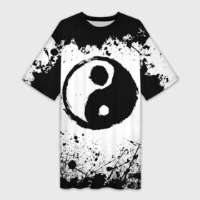 Платье-футболка 3D с принтом Инь Янь Гранж в Новосибирске,  |  | grunge | symbol | yin yang | гранж | единство | знак | ин ян | инь янь | противоположности | руна | символ | чёрно белое | янь ян