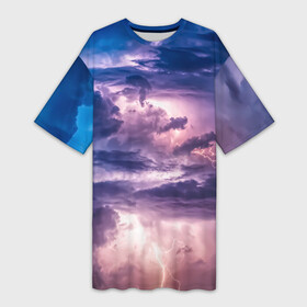 Платье-футболка 3D с принтом Stormy sky в Новосибирске,  |  | гроза | грозовое небо | грозовые облака | молния | небо | облака | тучи