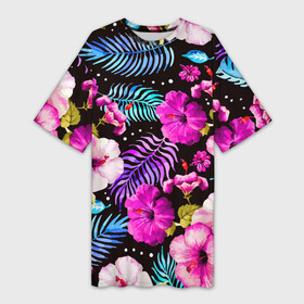 Платье-футболка 3D с принтом Floral pattern  Summer night  Fashion trend в Новосибирске,  |  | fashion | flowers | night | pattern | summer | trend | лето | мода | ночь | паттерн | тренд | цветы