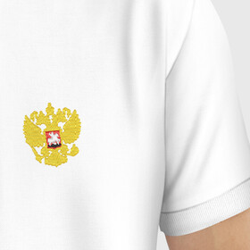 Мужское поло хлопок с вышивкой с принтом Вышитый Герб России в Новосибирске, 100% хлопок | прямой крой, ворот застегивается на две пуговицы | patriot | rasha | rashka | russia | патриот | патриотизм | раша | рашка | родина | россия