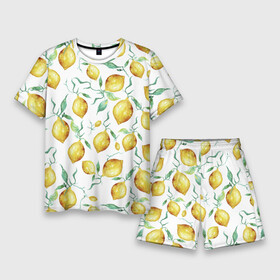 Мужской костюм с шортами 3D с принтом Лимоны Нарисованные Акварелью в Новосибирске,  |  | lemon | nature | summer | акварель | лето | лимон | нарисованые | природа | фрукты
