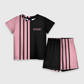 Детский костюм с шортами 3D с принтом BLACKPINK  HALF BLACK PINK  MINI LOGO в Новосибирске,  |  | black  pink | black pink | blackpink | jennie | jisoo | k pop | lalisa | группа | к поп | корейская группа | розовый | черный