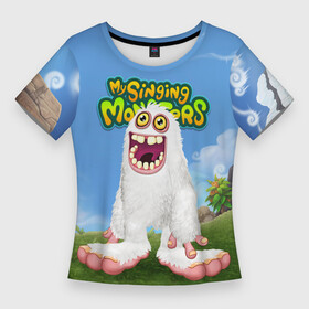 Женская футболка 3D Slim с принтом Mammott в Новосибирске,  |  | game | monsters | my singing monsters | my singings monsters | игра | игры | мои поющие монстры | монстры | поющие монстры