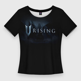Женская футболка 3D Slim с принтом Logo V Rising в Новосибирске,  |  | Тематика изображения на принте: v rising | игра | крылья | логотип | надпись | название | трон