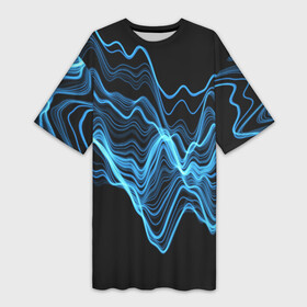 Платье-футболка 3D с принтом Синие волны молнии в Новосибирске,  |  | абстракция | волна | линия | молния | энергия