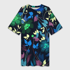 Платье-футболка 3D с принтом Color summer night  Floral pattern в Новосибирске,  |  | color | fashion | flowers | night | pattern | summer | мода | ночь | узор | цвет | цветы