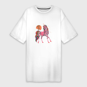 Платье-футболка хлопок с принтом UNICORN HORSE в Новосибирске,  |  | Тематика изображения на принте: волшебный | животное | забавный | звезды | красочный | лошадь | миф | радуга | рог | розовый | фантазия | цветной