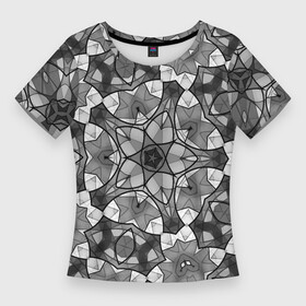 Женская футболка 3D Slim с принтом Черно белый геометрический мозаичный узор в Новосибирске,  |  | geometric   pattern | mosaic | геометрический узор | мозаика | серый | черно белый