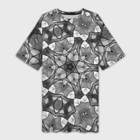 Платье-футболка 3D с принтом Черно белый геометрический мозаичный узор в Новосибирске,  |  | geometric   pattern | mosaic | геометрический узор | мозаика | серый | черно белый