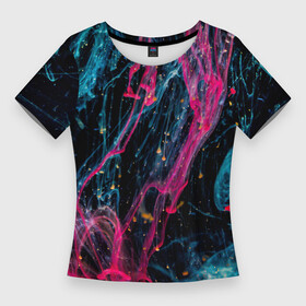 Женская футболка 3D Slim с принтом Неоновые краски во тьме  Розовый и голубой в Новосибирске,  |  | abstraction | art | artwork | colorful | colors | dark | darkness | neon | paints | surrealism | абстракция | арт | искусство | краски | неон | разноцветный | сюрреализм | тьма | цвета