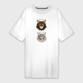 Платье-футболка хлопок с принтом Мейн кун  Мейн тян в Новосибирске,  |  | головы | кот | кошка | мейн кун | мем | морды | надписи | пара | питомцы | прикол | хищники | эмоции