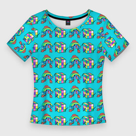 Женская футболка 3D Slim с принтом RAINBOW AND CUBE в Новосибирске,  |  | rainbow | кубик | позитив | радуга | ролики | цветной
