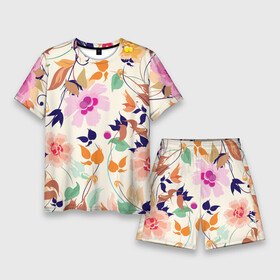 Мужской костюм с шортами 3D с принтом Summer floral pattern в Новосибирске,  |  | flowers | leaf | pattern | summer | лето | лист | узор | цветок