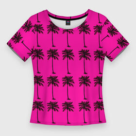 Женская футболка 3D Slim с принтом TEXTURE OF PALM TREES IN COLOR в Новосибирске,  |  | black | colored | деревья | пальмы | цветной | черный