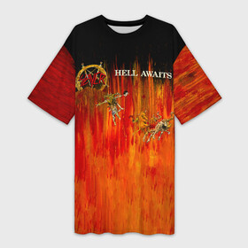 Платье-футболка 3D с принтом Hell Awaits  Slayer в Новосибирске,  |  | slayer | группа | гэри холт | керри кинг | метал | музыка | пентаграмма | песни | пол бостаф | рок | слаер | слайер | слеар | слеер | слейр | слеяр | том арайа | трэш | тяжелый | хеви