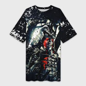 Платье-футболка 3D с принтом Кровавые слезы самурая в Новосибирске,  |  | samurai | warrior | буси | воин | самурай | япония