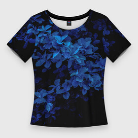 Женская футболка 3D Slim с принтом BLUE FLOWERS  Синие цветы в Новосибирске,  |  | blue | flower | flowers | plant | purple | весна | голубые цветы | куст | лепестки | летний | летняя | лето | лист | листок | листья | на каждый день | на лето | осень | поле | растение | синие цветы | флора | цветок
