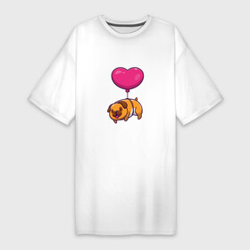 Платье-футболка хлопок с принтом Бульдог на шарике в Новосибирске,  |  | animals | dog | love | бульдог | гав | друг | животные | любовь | пёс | питомец | сердечко | сердце | собака | собачка | шарик | щенок