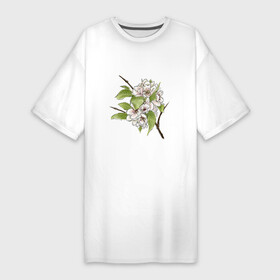 Платье-футболка хлопок с принтом Нежные цветы на веточке в Новосибирске,  |  | белые цветы | весна | груша | лето | листочки | листья | нежный | розовые цветы | сочный | цветочки | цветущее | цветы | яблоня | яркий