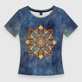 Женская футболка 3D Slim с принтом Мандала цветок в Новосибирске,  |  | веган | выцветший | джинса | джнсовый | зож | йога | лепестки | мантра | медитация | потертый | узор | цветок | чакры | эзотерика