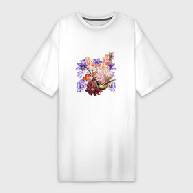 Платье-футболка хлопок с принтом Цветочный коллаж в Новосибирске,  |  | ботаника | ботанический | весенний | весна | колибри | коллаж | летний | лето | птица | птицы | растение | растения | цветок | цветочный | цветы