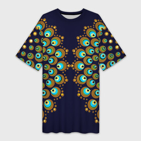 Платье-футболка 3D с принтом Мандала из павлиньих перьев в Новосибирске,  |  | геометрия | йога | круг | круги | круглый узор | медитация | павлин | павлиньи | перо | перья | симметрия | стмметричный | узоры | чакры