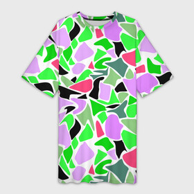 Платье-футболка 3D с принтом Abstract pattern green pink spots в Новосибирске,  |  | abstract pattern | pattern | spots | абстрактный узор | зеленый | пятна | розовый